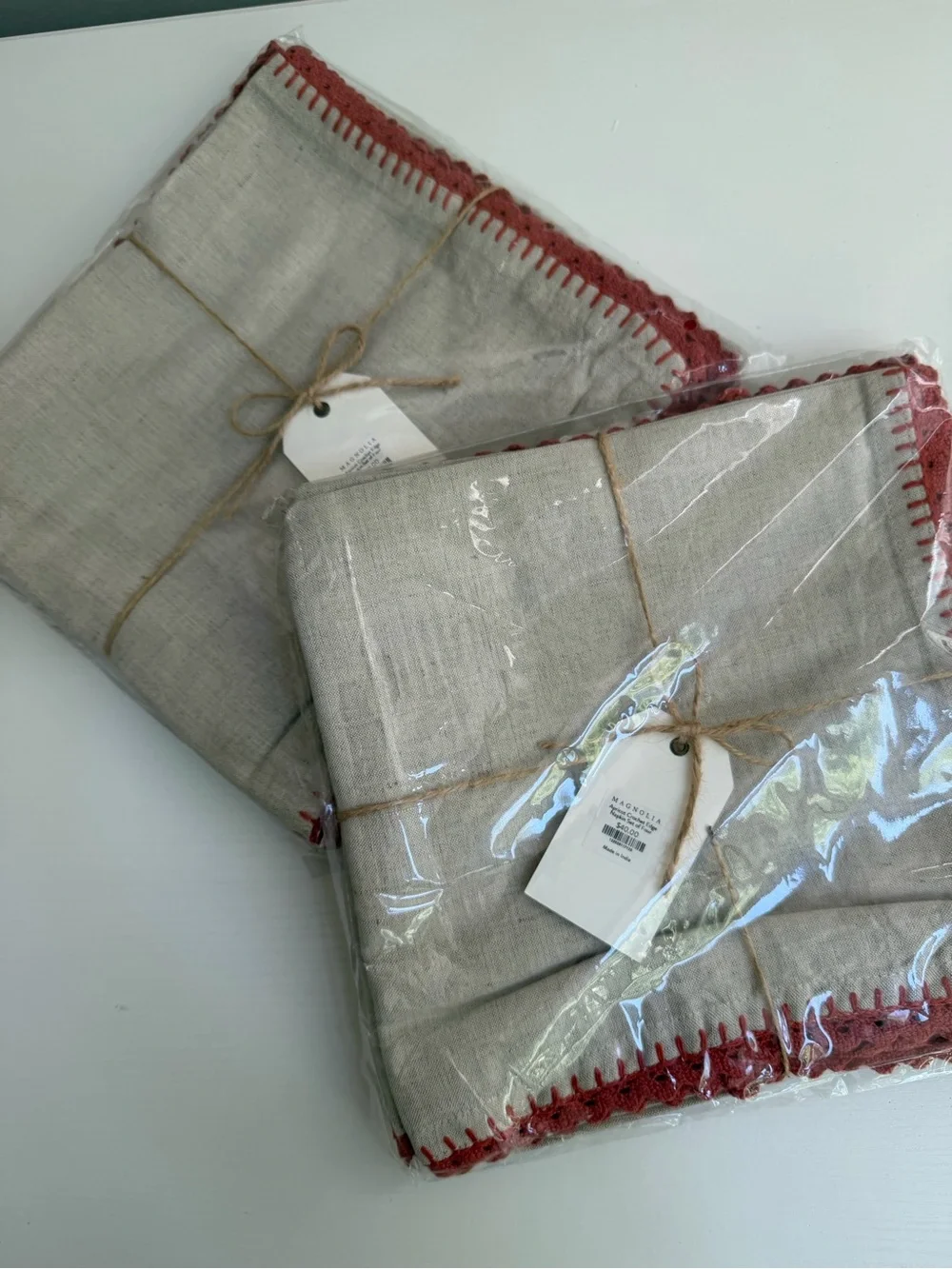 Magnolia Apricot Crochet Linen Napkins, set of 8